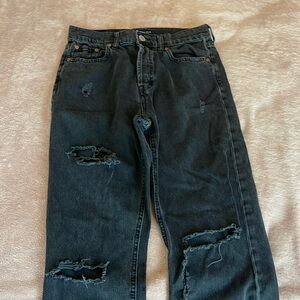 trendy black high rise ripped jeans